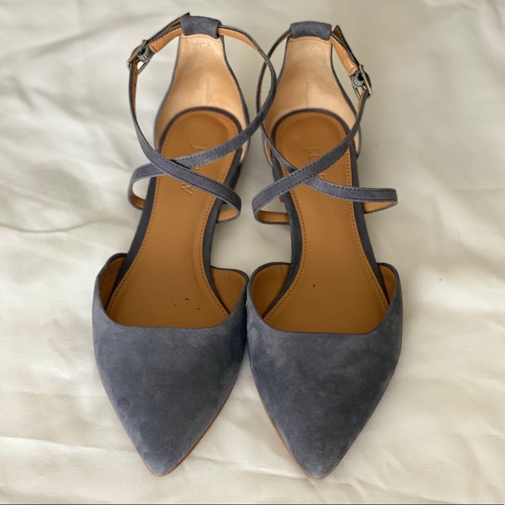 J. Crew Gray Suede Ankle Strap Flats